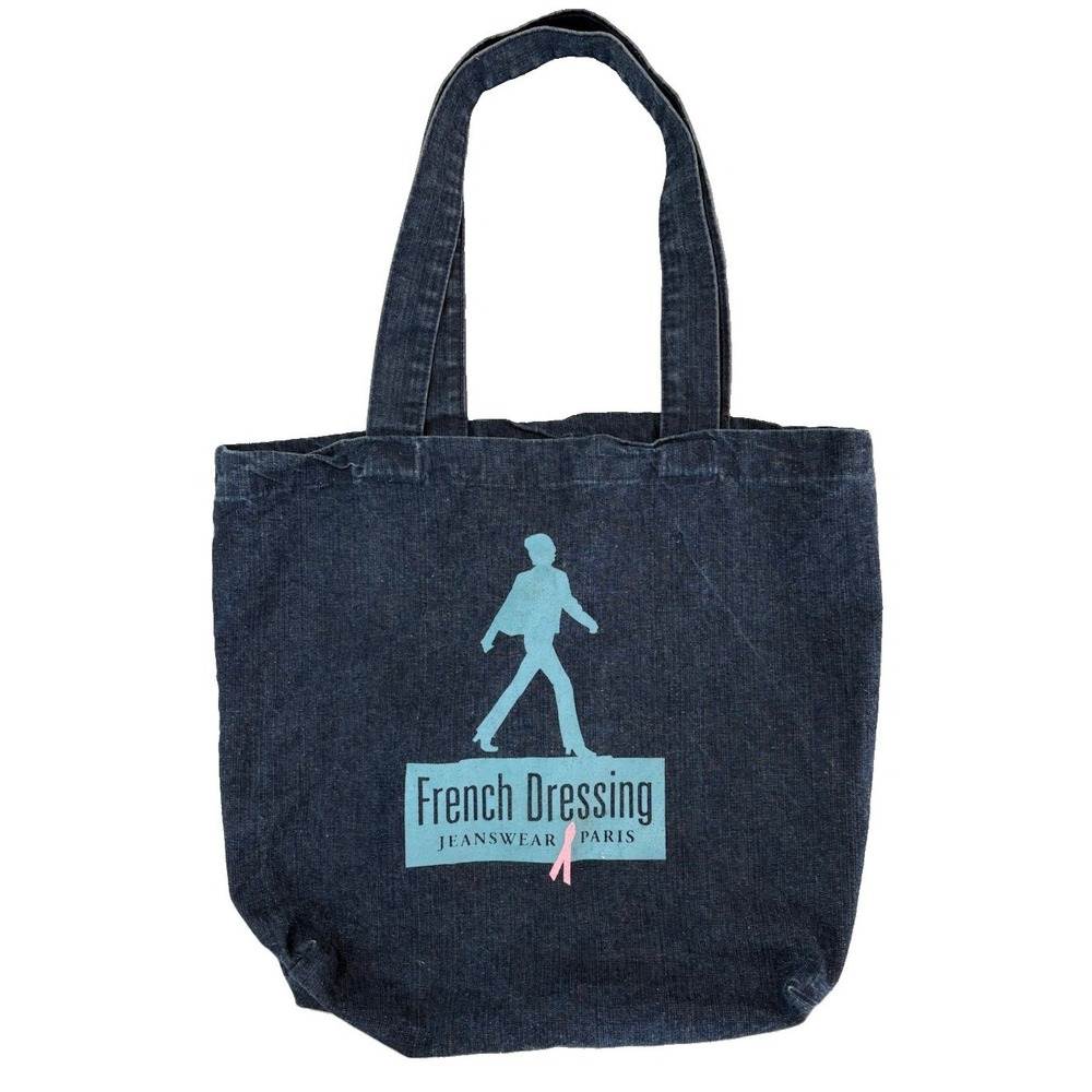 Vintage FDJ French Dressing Jeanswear Denim Tote Bag Walking Logo Blue Cotton
